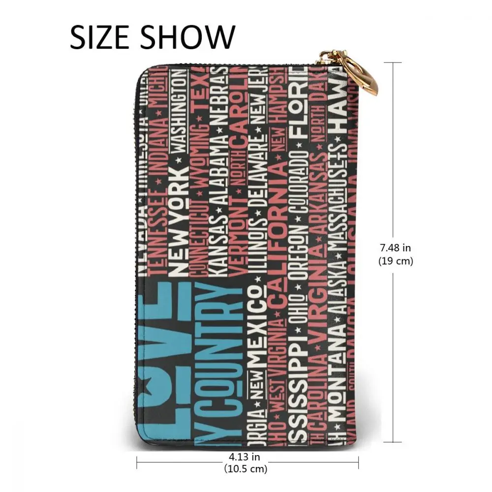 

United State America Flag States Map Long Wallet with Credit Card Slots ID Holder Checkbook Organizer Zipper Coin Purse