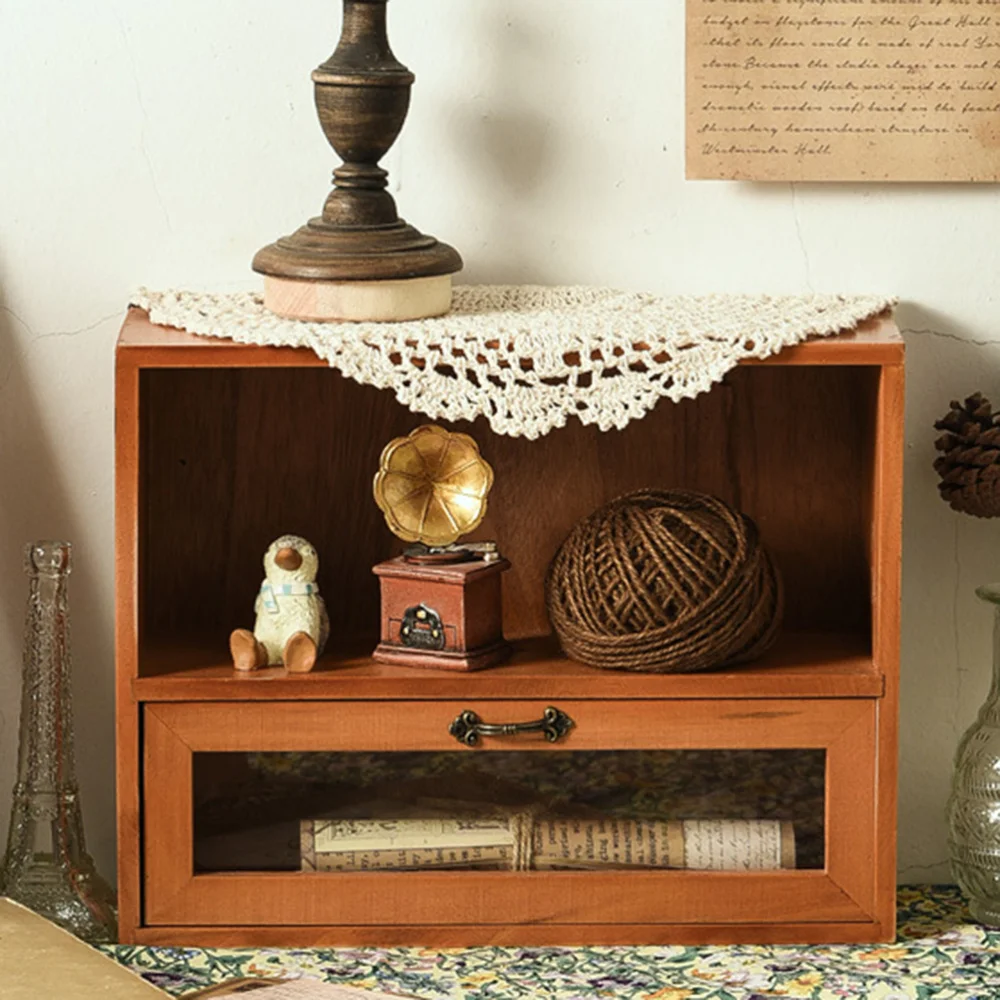 

1Pc Retro Wooden Desktop Organizer Durable Jewelry Organizer with Drawer