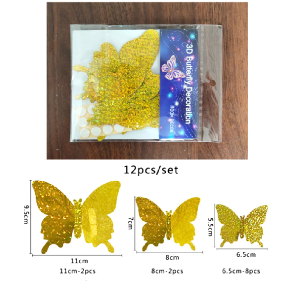 

3D Simulation Flash DIY Butterfly PVC Wall Stickers Home Decor Poster for Kitchen Room Adhesive to Wall Decals Decoration 12 Pcs