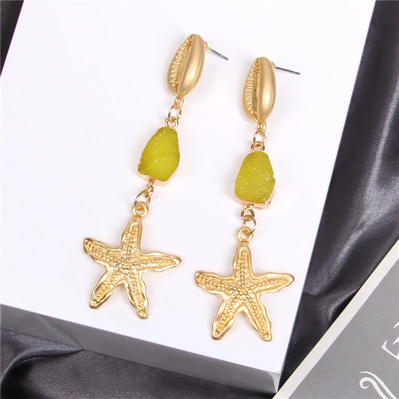 Друза природного камня серьги в виде раковины летние пляжные ювелирные изделия