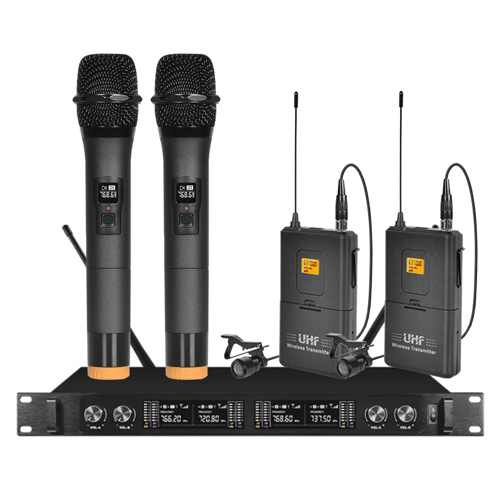 

Professional wireless microphone system 4 channel lavalier microphone for school church lecture dance room microphone wireless