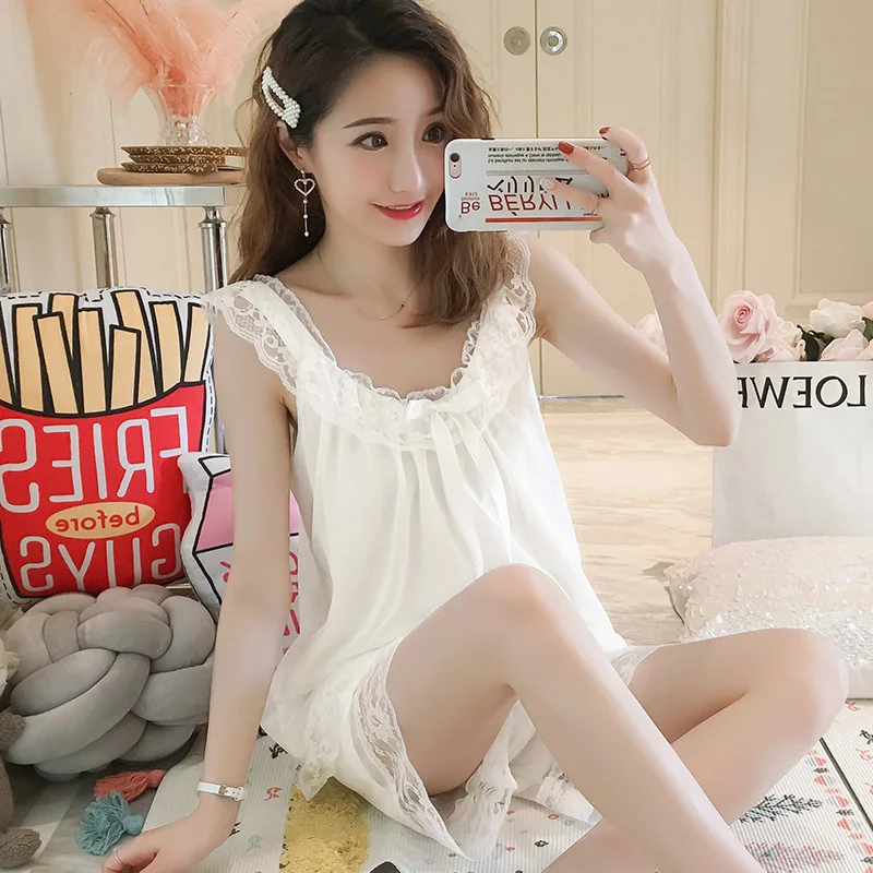 Princess Style Pajamas Women's Summer Cotton Thin Sling Sweet Lovely Lace Housewear Shorts Suit Lady Sleepwear Female Nightwear