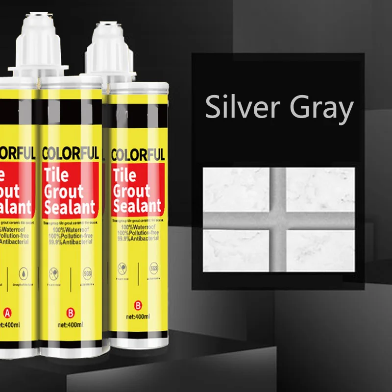 Silver grey 1 шт 400 мл 24 цвета двухкомпонентная керамическая Гибкая эпоксидная плитка затирка для наполнения швов и стыков - Цвет: Silver grey