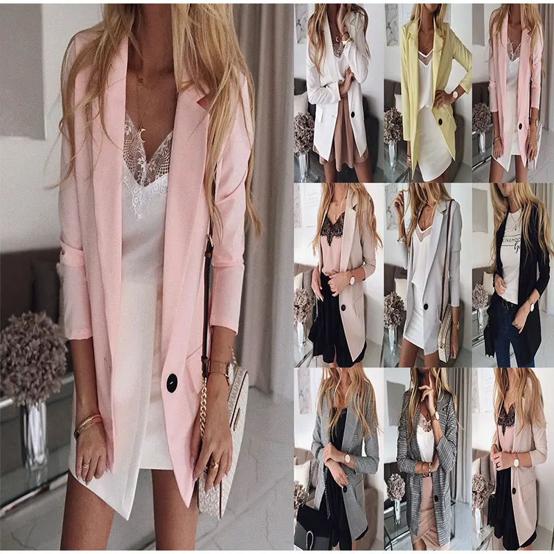Длинный рукав, карманы, Женская куртка, Блейзер, плюс размер, 5XL, однотонный, элегантный, для офиса, женские блейзеры, Mujer, осенние женские куртки