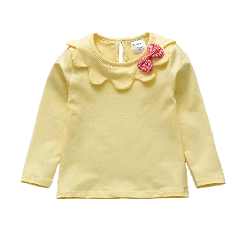 

Baby Girl Long Sleeve T-Shirt Striped Bowknot Blouse Kids Autumn Solid Color Cotton Tops Tees Casual Children Shirts