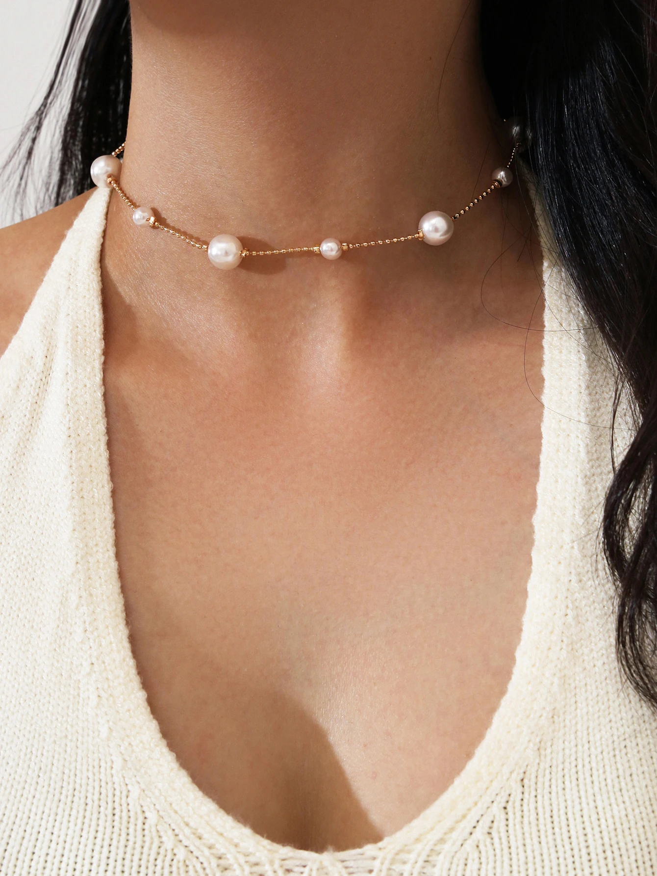 

Stillgirl Vintage Pearl Link Necklace for Women Metal Gold Color Classic Punk Chain Around the Neck Couple Gift Fashion Jewelry