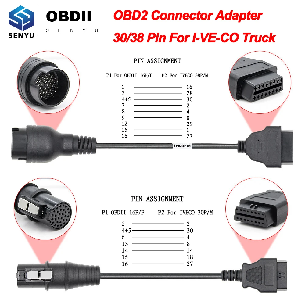 Переходник OBD2 для IVECO Truck 30/38 Pin OBD к 16Pin Диагностический автомобильный инструмент