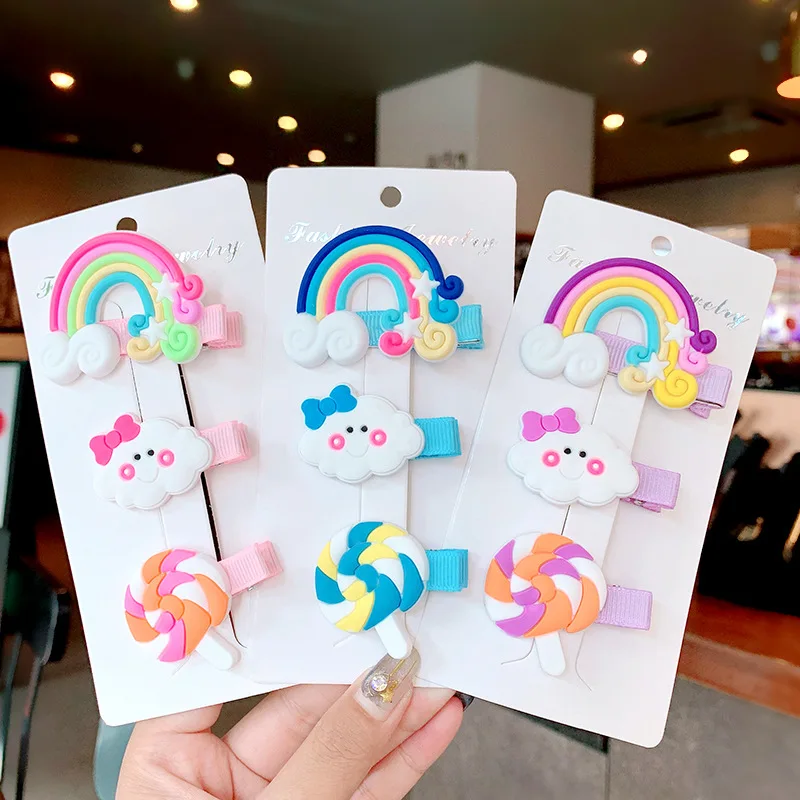 

3pcs/Set Cute Girls Cute Rainbow Clouds lollipop Hairpins Children Sweet Hair Clips Barrette Hair Ornament Hair Accessories