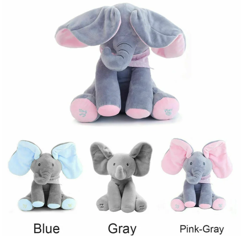 

30cm Peek A Elephant Stuffed Plush Doll Electric Toy Talking Singing Musical Toy Elephant Play Hide and Seek for Kids Toys