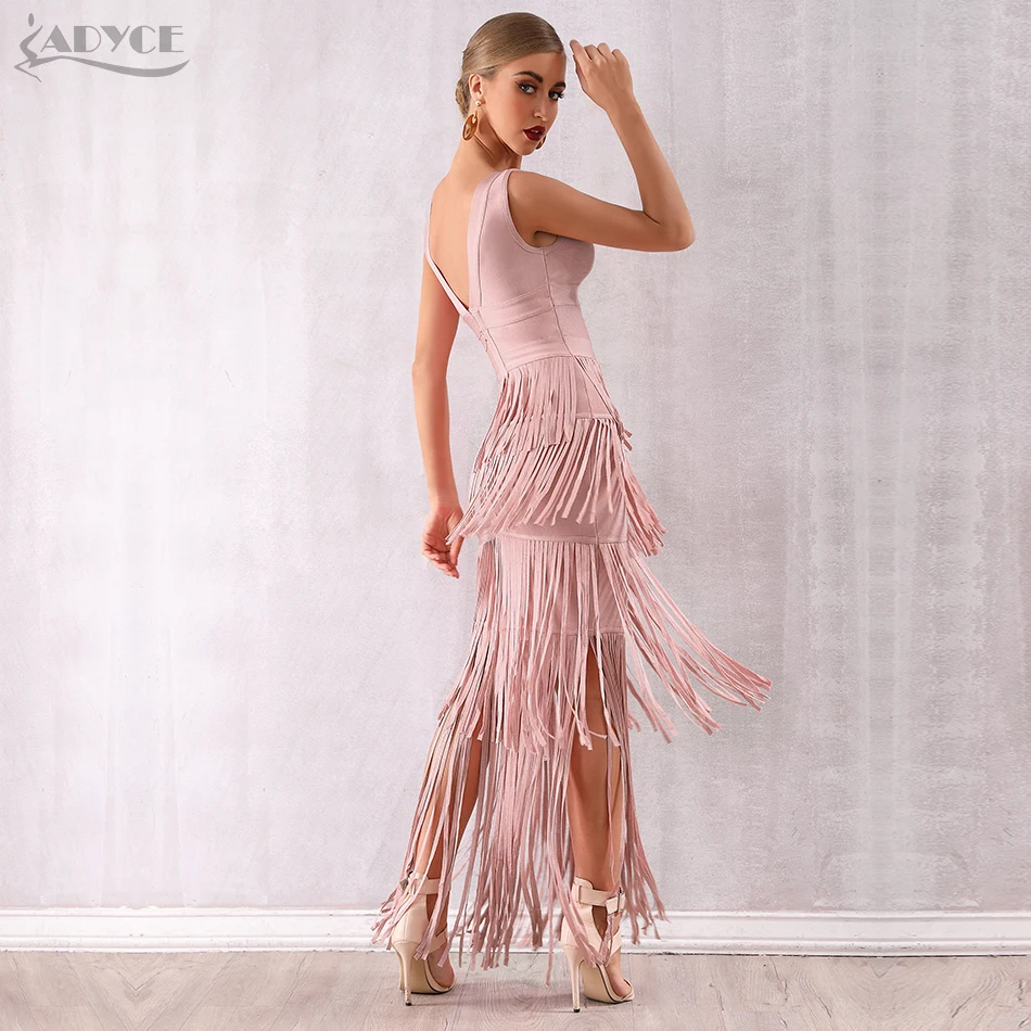 Adyce новое летнее женское Бандажное платье с обнаженной бахромой Vestidos макси с кисточками Клубное платье сексуальное с глубоким v-образным вырезом вечернее платье в стиле знаменитостей