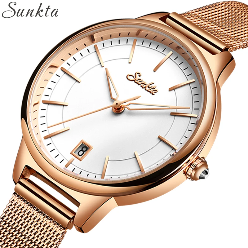 

2021 SUNKTA Women Fashion Gold Quartz Watches Lady Casual Waterproof Simple Wristwatch Gift for Girls Wife Saat Relogio Feminino