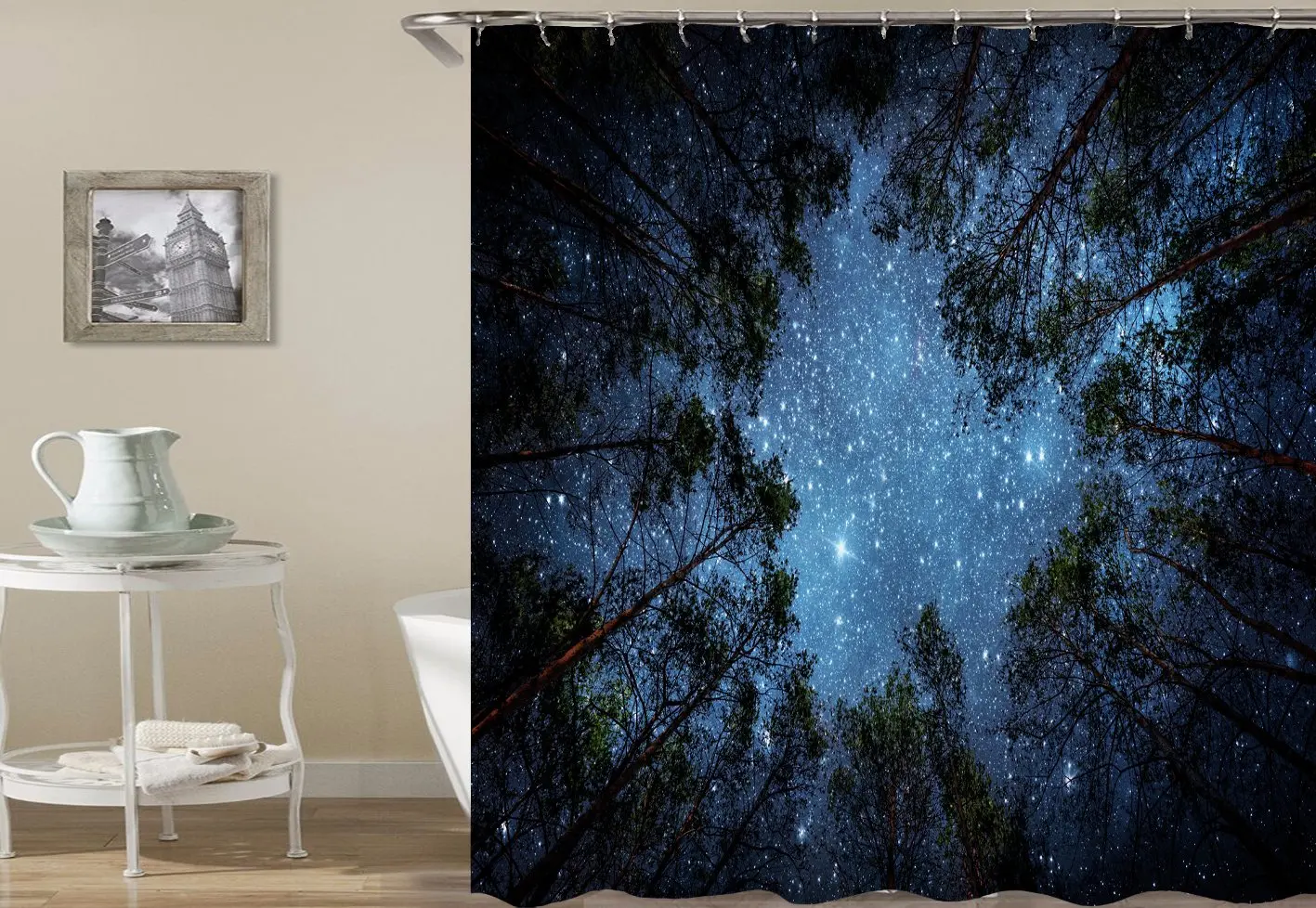 

Galaxy Night Universe Starry Sky Theme Shower Curtain Fabric Bathroom Decoration with 12 Hooks Waterproof