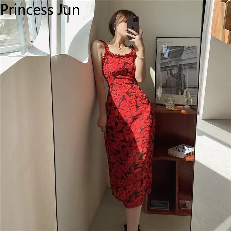 

Red Suit for Women Elegant Blazer Sling Dress 2 Piece Sets 2021 New Summer Korean Two Pcs Dress Suit Midi Dress Blazer Suits