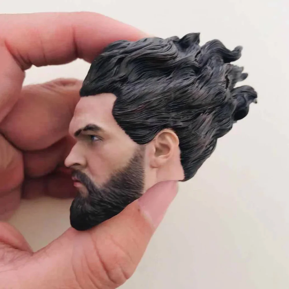 

1/6 Jason Momoa Head Sculpt Aquaman Arthur Curry Head Carving Floating Long Hair for 12'' Male Action Figure