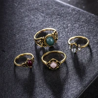 4pcsset bohemian vintage crystal rings lucky midi rings set knuckle rings set women