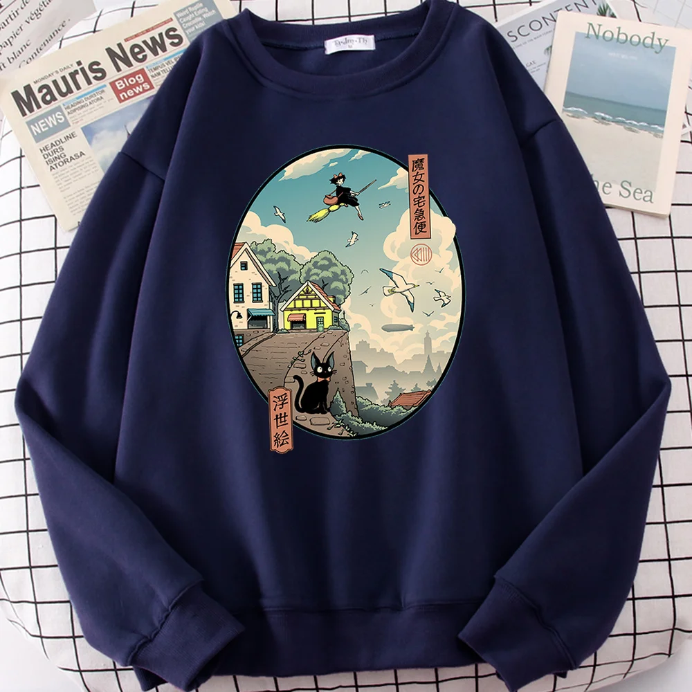

women's T-shirt, Kiki's delivery service, printed sweater, casual wool clothing, loose large, autumn