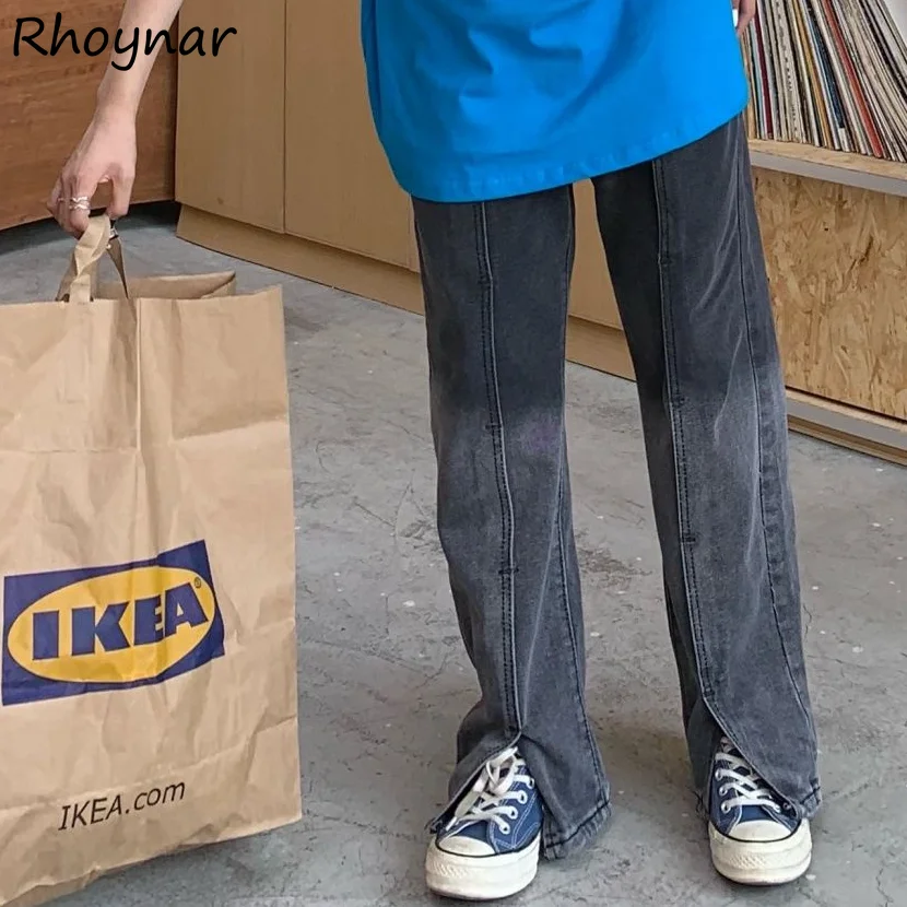 

Jeans Women Design Gradient Retro Do Old Popular Flare Trousers All Match College Full Length Female Streetwear Loose Side Split