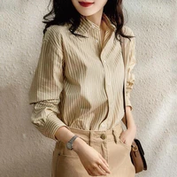 french retro striped chiffon shirt womens autumn clothing 2021 new trendy loose cardigan long sleeved professional top