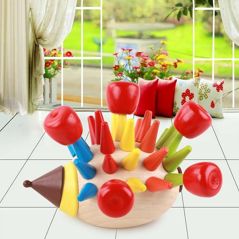

Wood DIY Magnetic Colorful Hedgehog Knocked Toys Building Children Early Childhood Education Fun Puzzle Toys