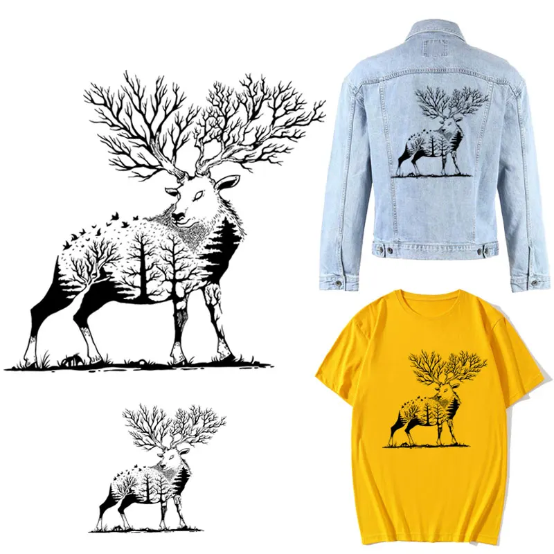 

Creativity Print Forest Deer Patches For Clothes Heat Transfer Thermal Stickers DIY Washable T-Shirts Animal Iron On Transfer