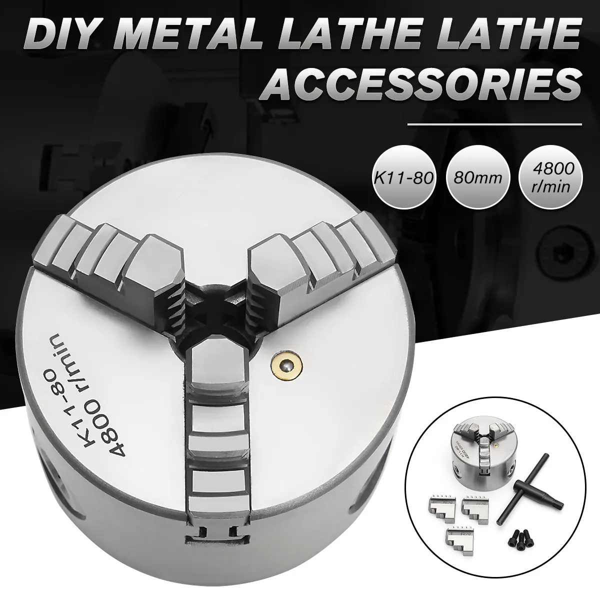 

3" 3 Jaw Lathe Chuck K11-80 K11 80 80mm Manual Chuck Self-centering Lathe Parts Diy Metal Lathe Accessories