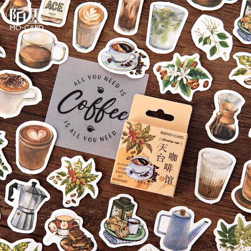

45Pcs Vintage Coffee Shop Stickers Scrapbooking Notebook Stickers for Journal Planner Diary Decoration Hand Account Gift