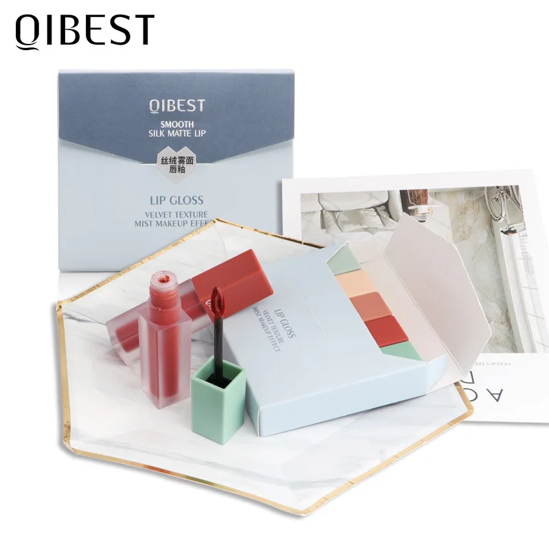 5 шт \ Набор матовый бархатный Жидкий блеск для губ Сладкая красная помада глазурь