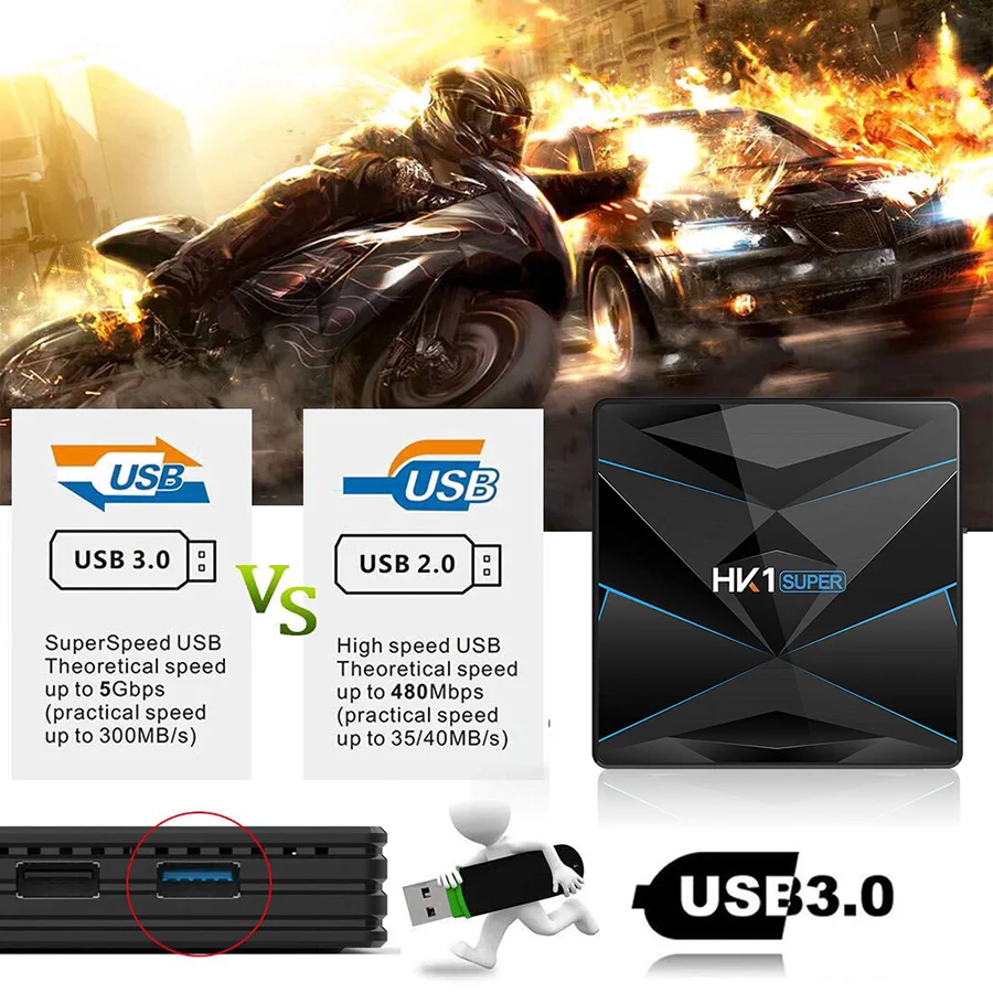 HK1 Super TV Box Android 10.0 RK3318 Quad Core 4G 16G/32G/64G/128G 4K Media Player Smart Set Top Box 2.4G/5G Dual WiFi USB BT4.0