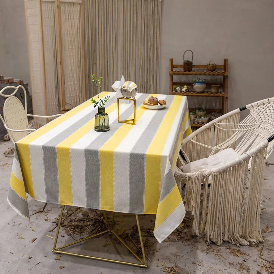 

Polyester Yellow Stripes Tablecloth Rectangle Table Cover Cloth for Kitchen Dinner Room Restaurant Wedding Party Decoration