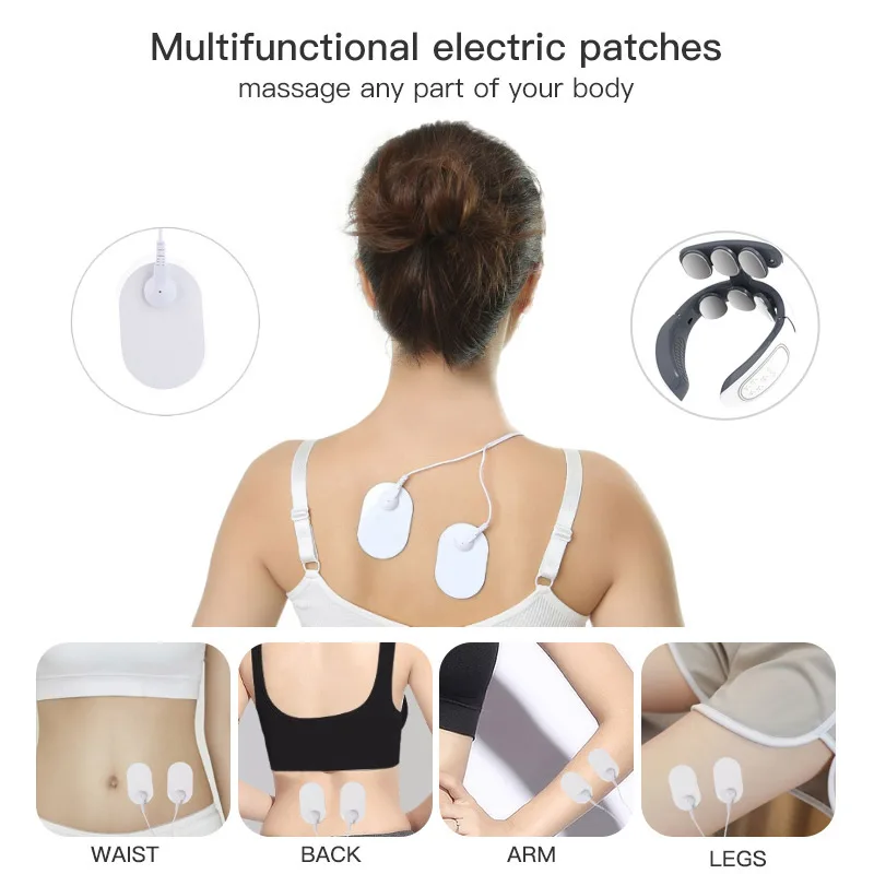 

Upgrade Neck Massager 6 electrode plates 4 modes Electric Pulse 15 gears of intensity & Heating mode USB charging neck massager