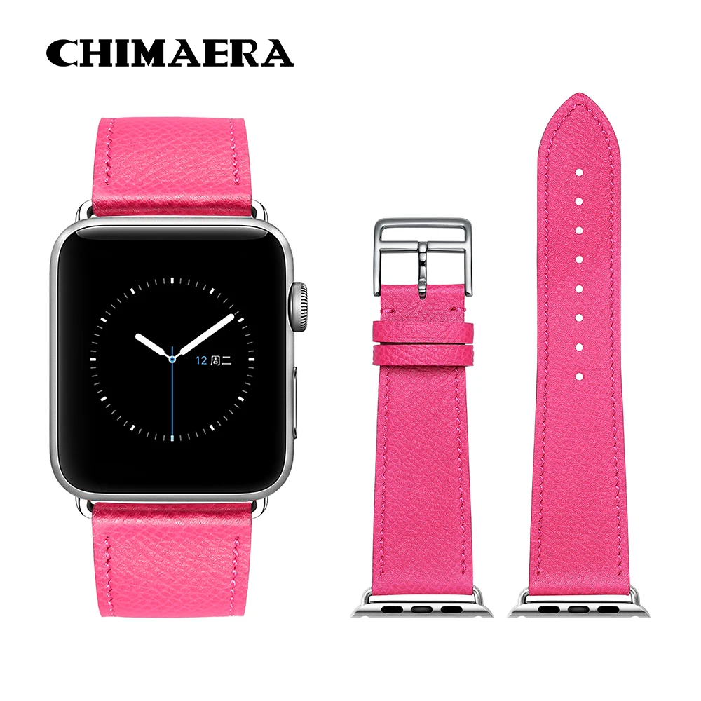 

CHIMAERA Watch Band Genuine French Litchi Cowhide Leather Strap For 38mm 40mm 42mm 44mm Apple Watch Band