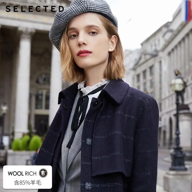 Избранное женское осенне-зимнее шерстяное пальто средней длины в полоску | 418427511