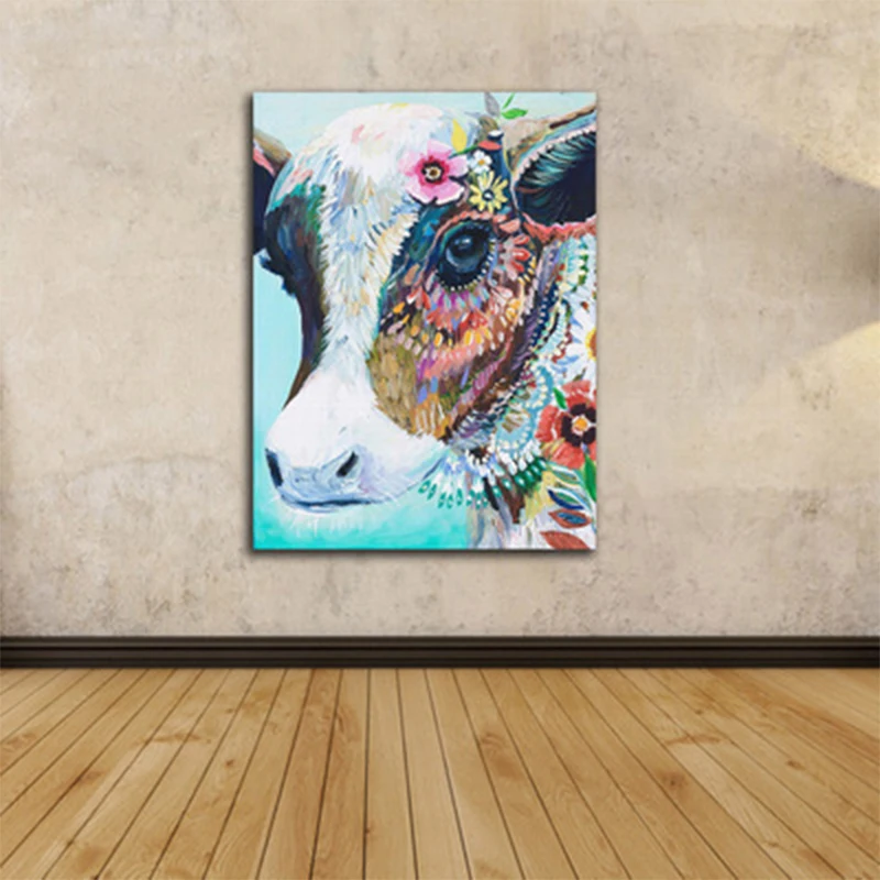 Flower cow head photo wall mural art painting classical home decoration heifer | Painting &amp Calligraphy