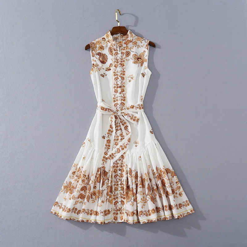 

09 2020 Autumn Free Shipping Dress Sleeveless Empire Fashion Flora Print Fashion Womens Clothes SH