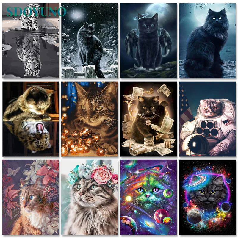 

SDOYUNO Acrylic Paint By Numbers Cats Oil Painting By Numbers On Canvas Animals 40x50cm Frameless DIY Home Decor Wall Art