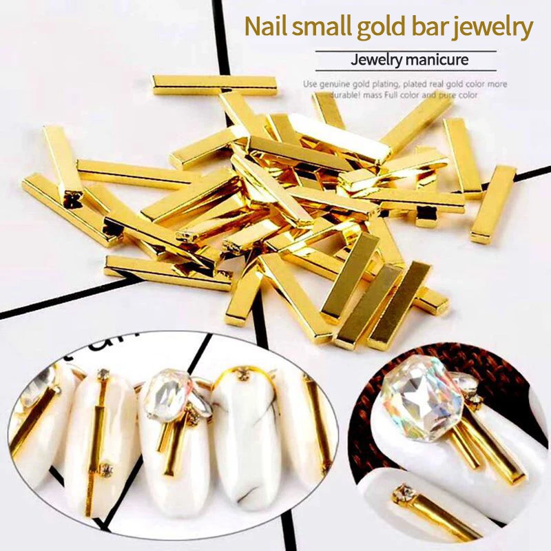 

100Pcs/Multi Gold Bar Metal Nails Japan and South Korea 4 Size Rivet Nails Metal Alloy 9D DIY Nail Sticker Jewelry Charm Jewelry