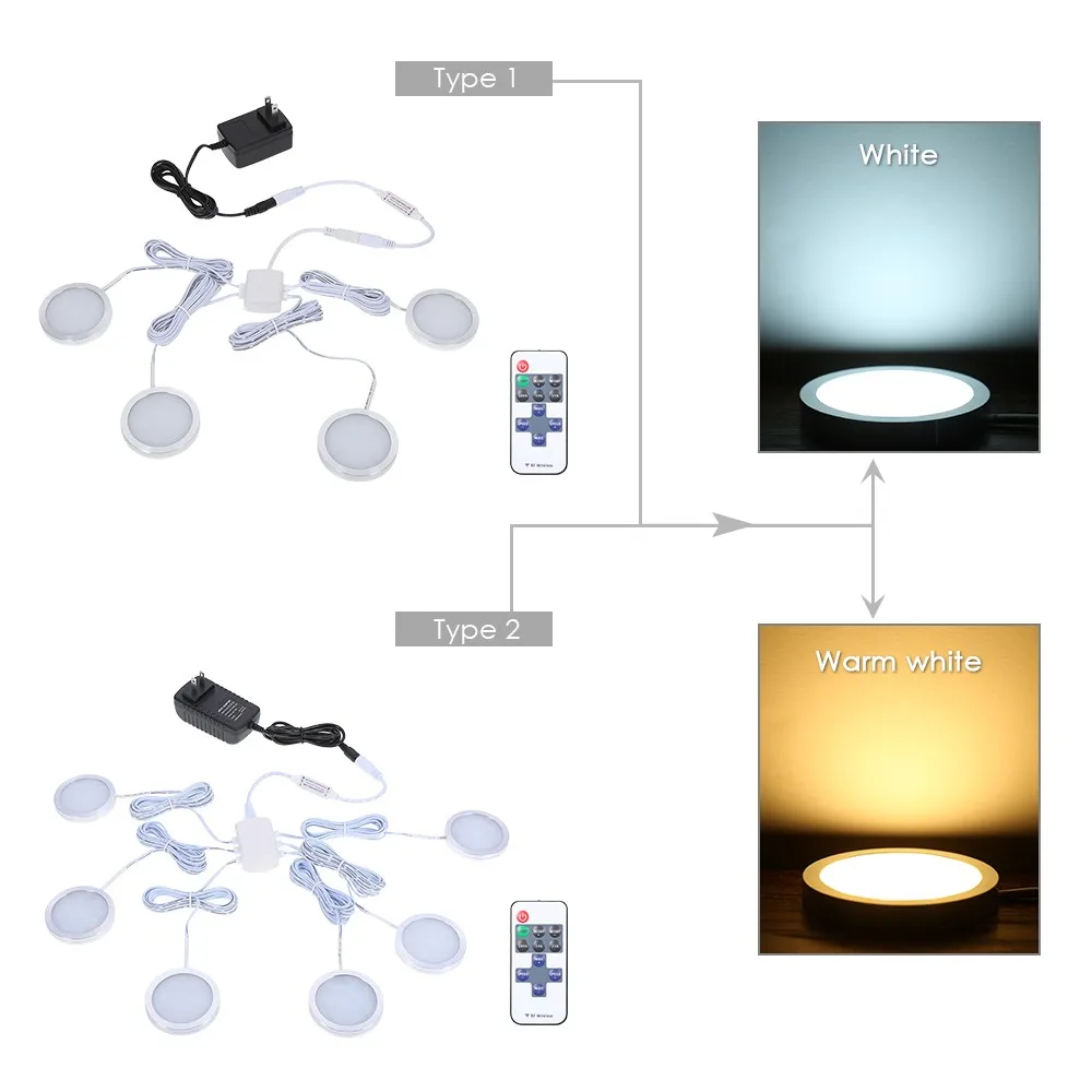 NEWKBO DC 12V 15W Round Shape Under Cabinet Light Lamp High CRI with 8 Dynamic Modes 11 Keys RF Remote Controller | Освещение