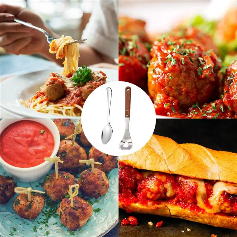 

Stainless Steel Meatball Maker Non-Stick Wood Handle Meatball Spoon Meat Baller With Soup Spoon Meatball Making Tools