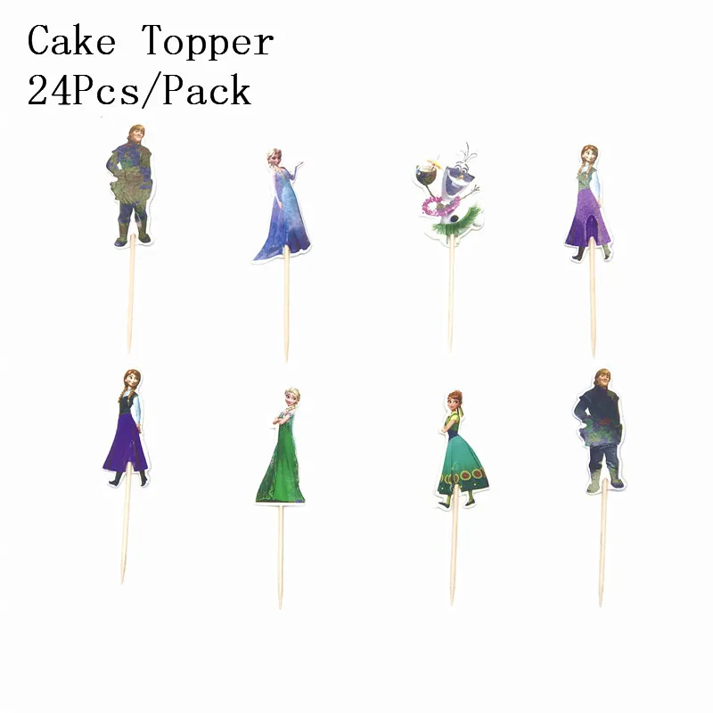 

24Pcs/pack Decorate Birthday Party Cake Topper With Stick Kids Favors Sofia Frozen Princess Theme Baby Shower Cupcake Topper Set