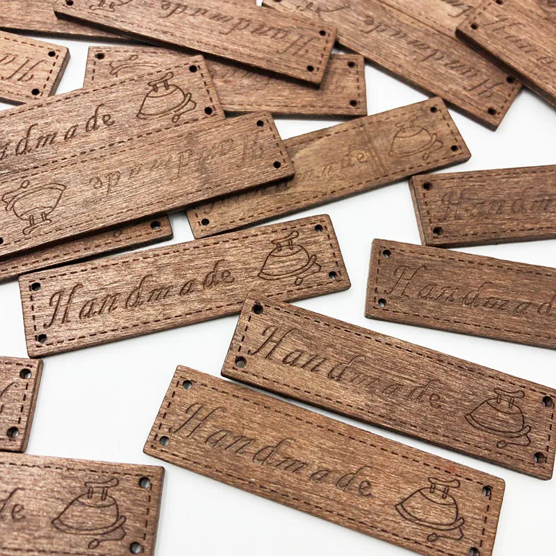 20 штук 63*16 мм фон с изображением коричневого деревянного Кнопки 2 отверстия; Прошитые вручную аксессуары WB35