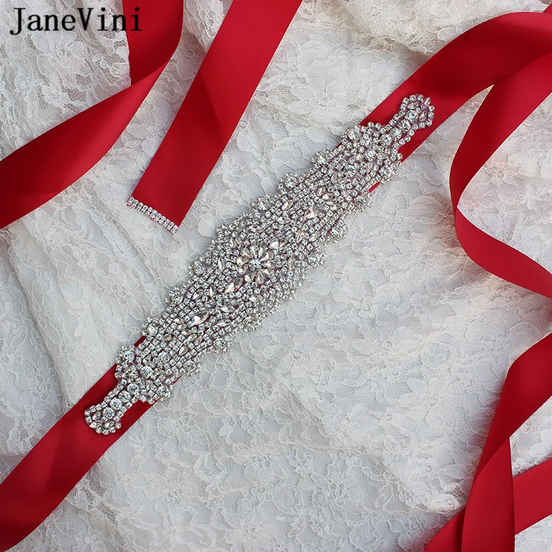 JaneVini Блестящий винный красный атласный свадебный пояс лента из страз ручной