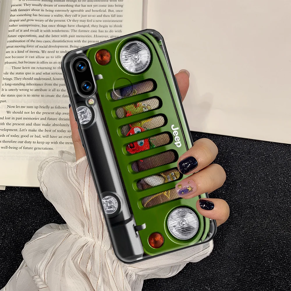 

Car light jeeps sport Car Phone case For Huawei Honor 6 7 8 9 10 10i 20 A C X Lite Pro Play black silicone Etui painting bumper