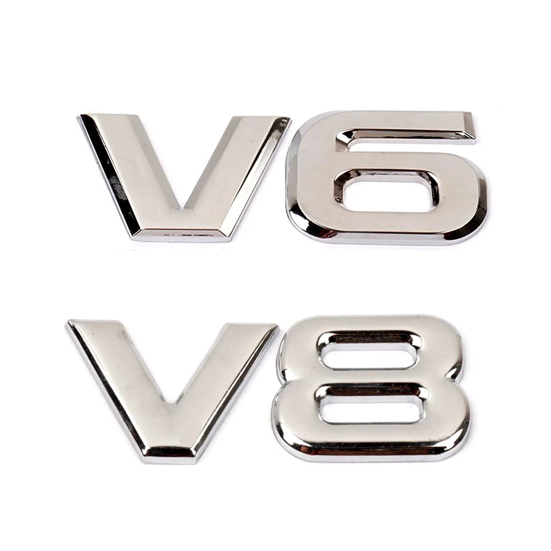 

Автомобильные 3D металлические наклейки V6 V8, 1 шт., серебристые/черные буквы, Эмблема багажника автомобиля, наклейка, наклейки Mouldings, аксессуа...