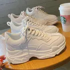 Женские массивные кроссовки, Белые Повседневные кроссовки на платформе, на шнуровке, Вулканизированная подошва, 2021
