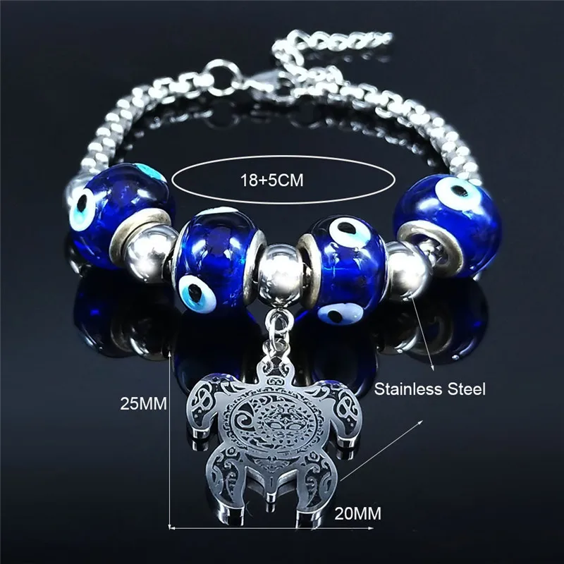 

2021 Tortoise Stainless Steel Bracelet Women Silver Color Beads Bracelet Bangle Jewelry pulsera acero inoxidable mujer B3776S01