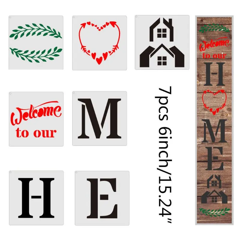 

10PCS 6x6 Inch "WELCOM.E TO OUR HOME" Reusable PETStencil Cut Painting Template Floor Wall Tile Furniture Stencils