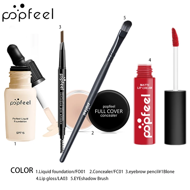 Набор POPFEEL для макияжа лица стойкая основа матовый блеск губ + искусственная кожа