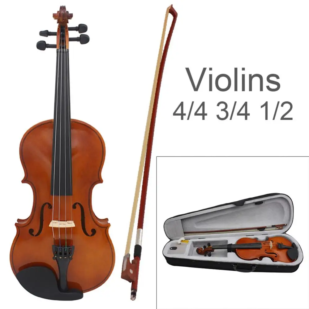 4/4 3/4 1/2 Acoustic Violin Natural Color Fiddle for Violin Kids Students Beginner with Case & Bow & Rosin