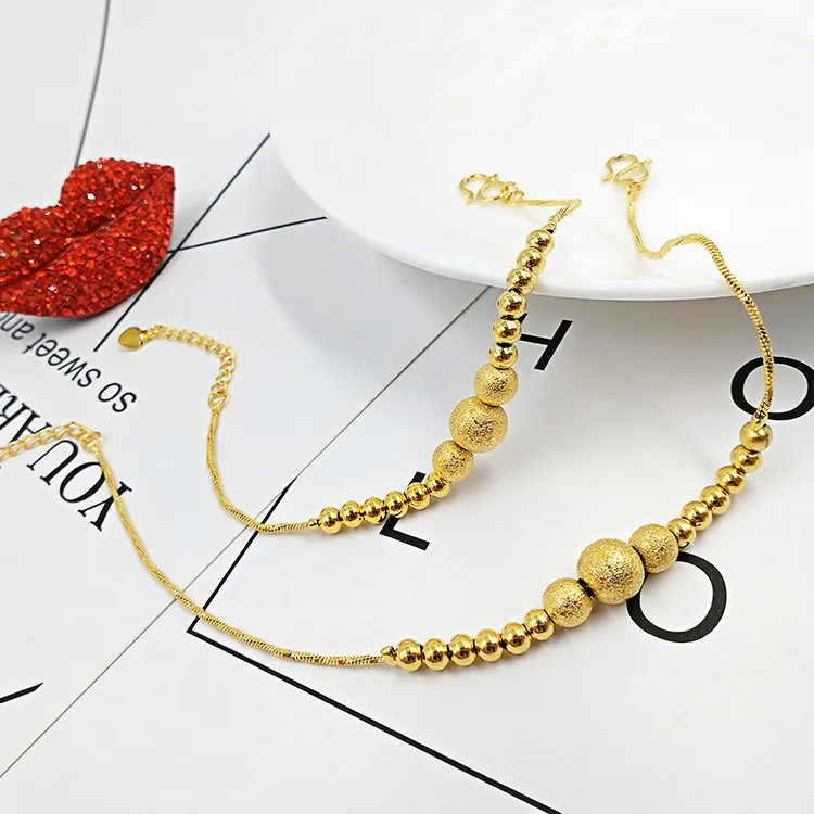Fashion Women's Gold Bracelet Jewelry Matte Smooth Lucky Beads 14K Yellow for Girlfriend Birthday Gifts | Украшения и