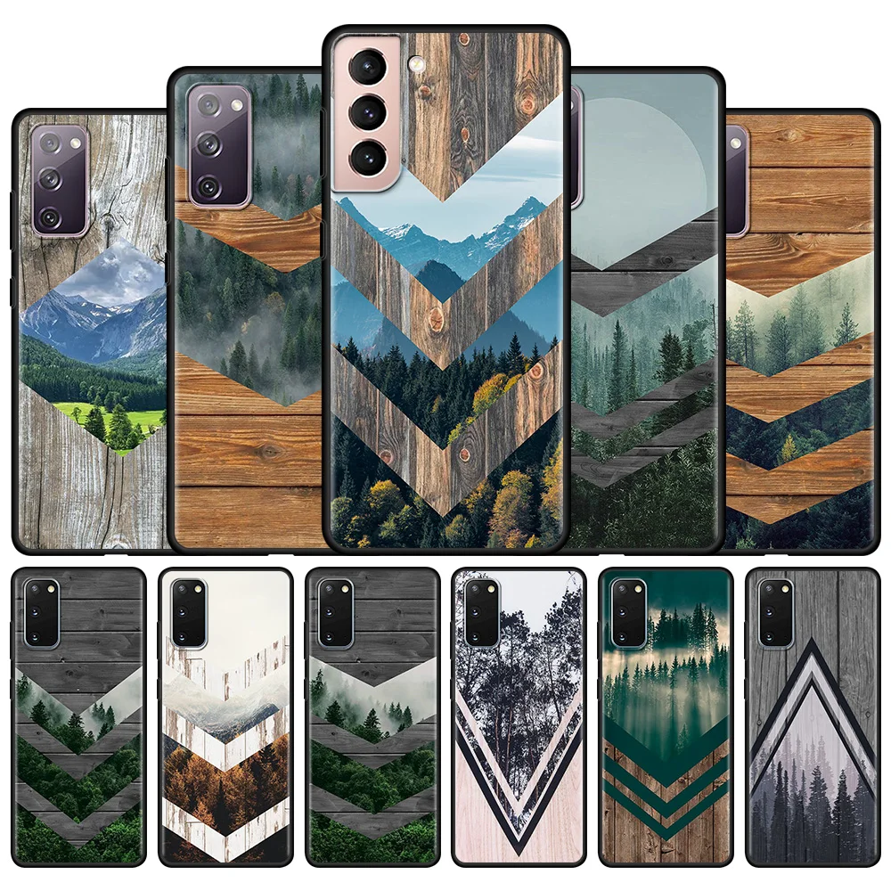 

Capa For Samsung Galaxy S20 FE S21 Ultra S10 S8 Plus S9 S10 S10e Black Phone Case Cover Note 20Ultra 20 Nature Forest Geometry